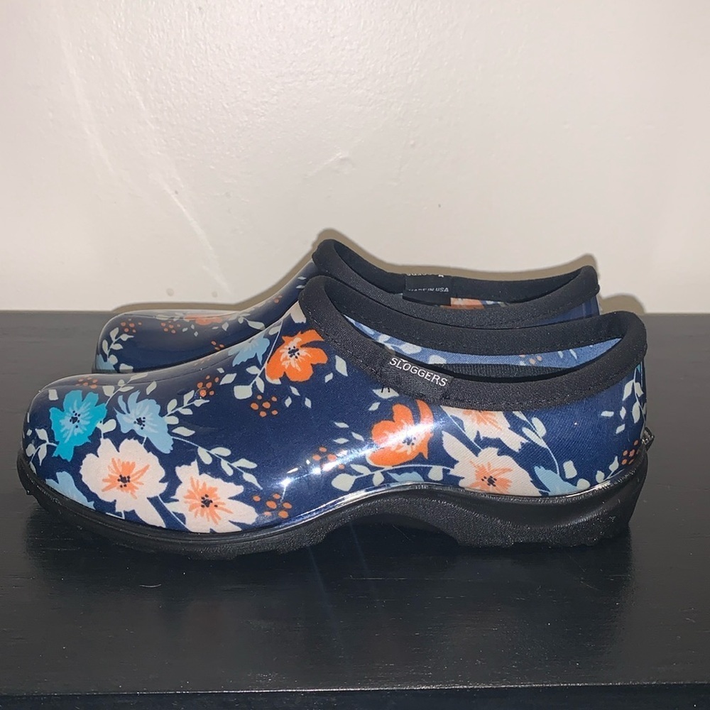 Sloggers Women's Floral Fun Blue Outdoor Rain‎ Garden Clogs Sz 7